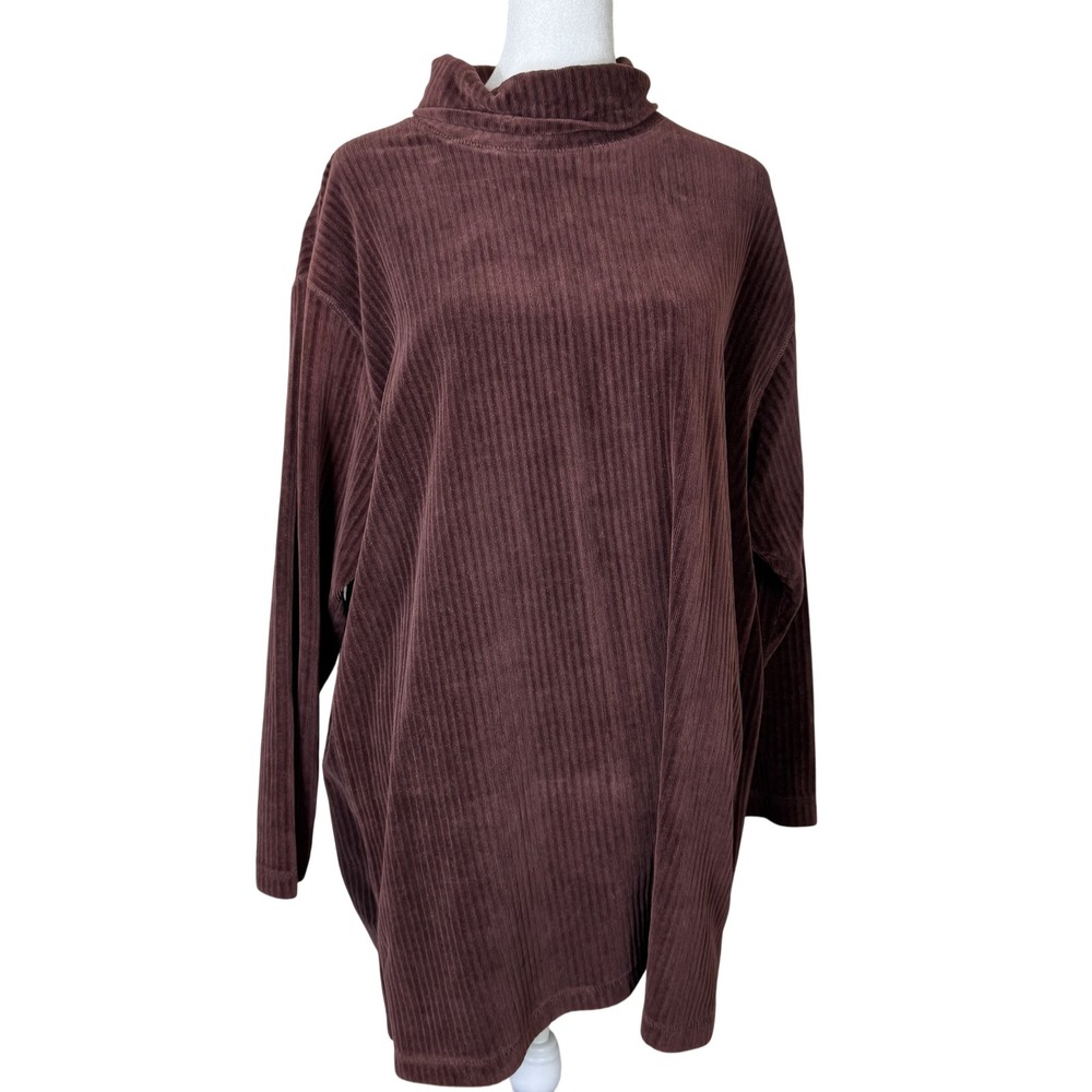 Vintage 90s Y2K Pullover Womens Large Ribbed Velvet Corduroy Mock Neck Top
